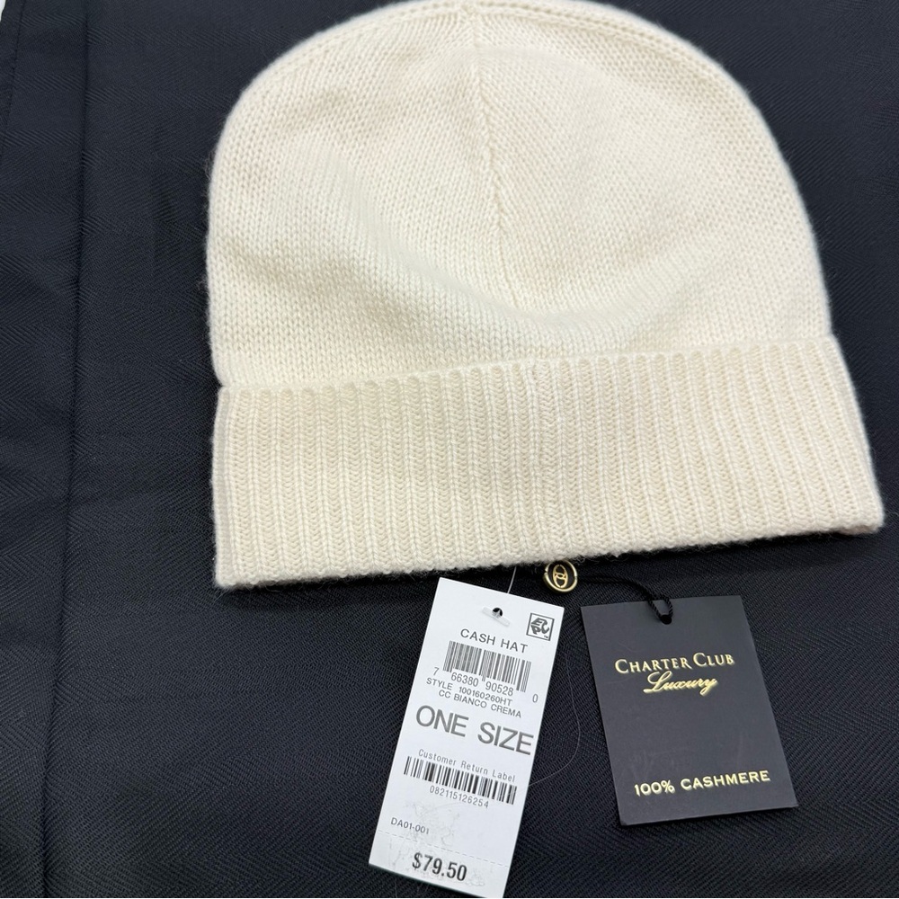 NWT  Charter Club Luxury 100% Cashmere Hat – Ivory– One Size MSRP $79 - Picture 2 of 4